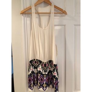 Parker NY White Dress Sequin Fitted Skirt size XS